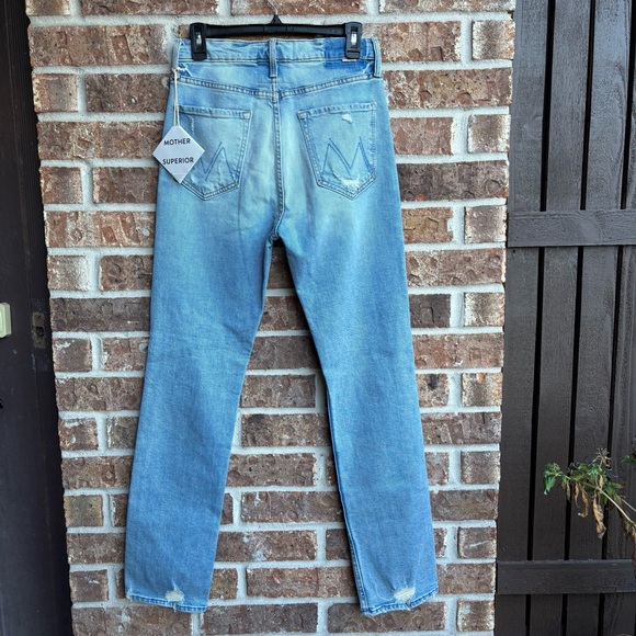 MOTHER superior high waisted rider skimp Classic Blue Distressed Women Jeans - Picture 7 of 10